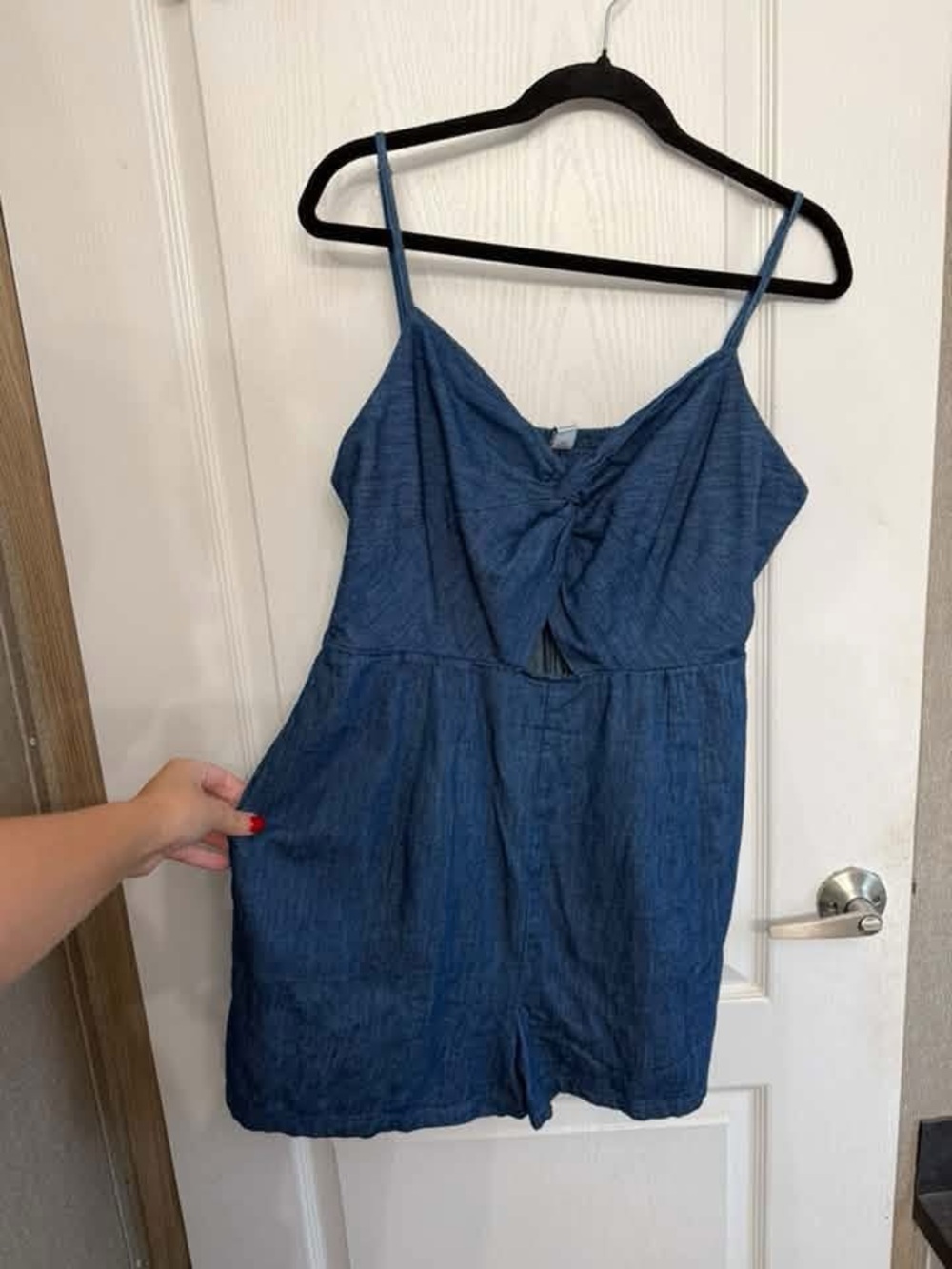 Old Navy Blue Denim-Style Spaghetti Strap Romper